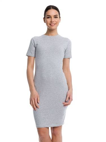 Vestido lápiz midi de mujer de algodón con manga corta - gris melange