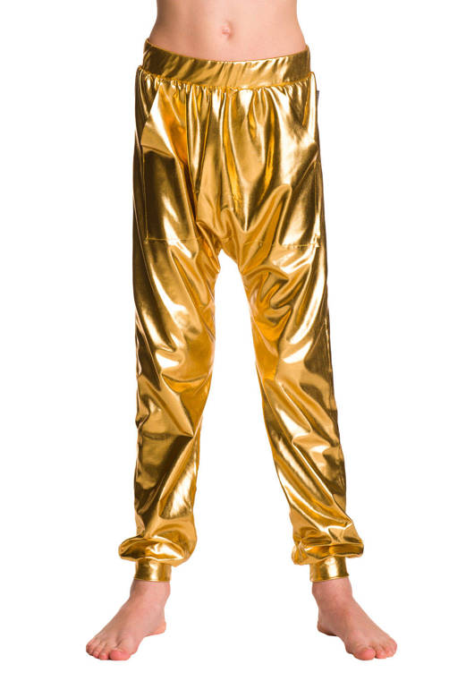 Pantalones metálicos para niños para una actuación dorada