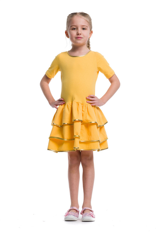 Vestido de niña con volantes y pasamanería metalizada - amarillo y dorado