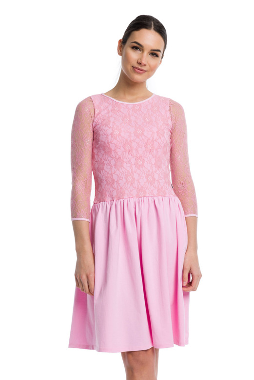 Vestido evasé de encaje - rosa